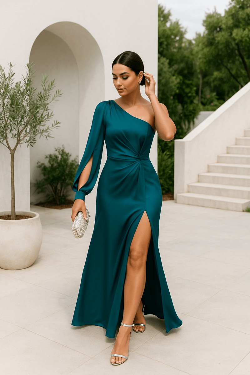 Sculpta One Shoulder Dress-asymmetrical dress with draping & slot for elegant silhouettes 1