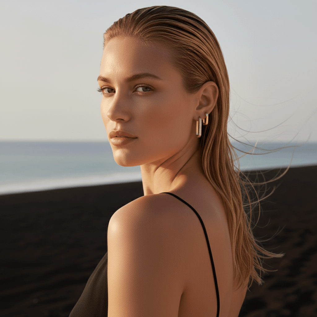 Gesculpteerde Zee Rand Gouden Oorringen Duo