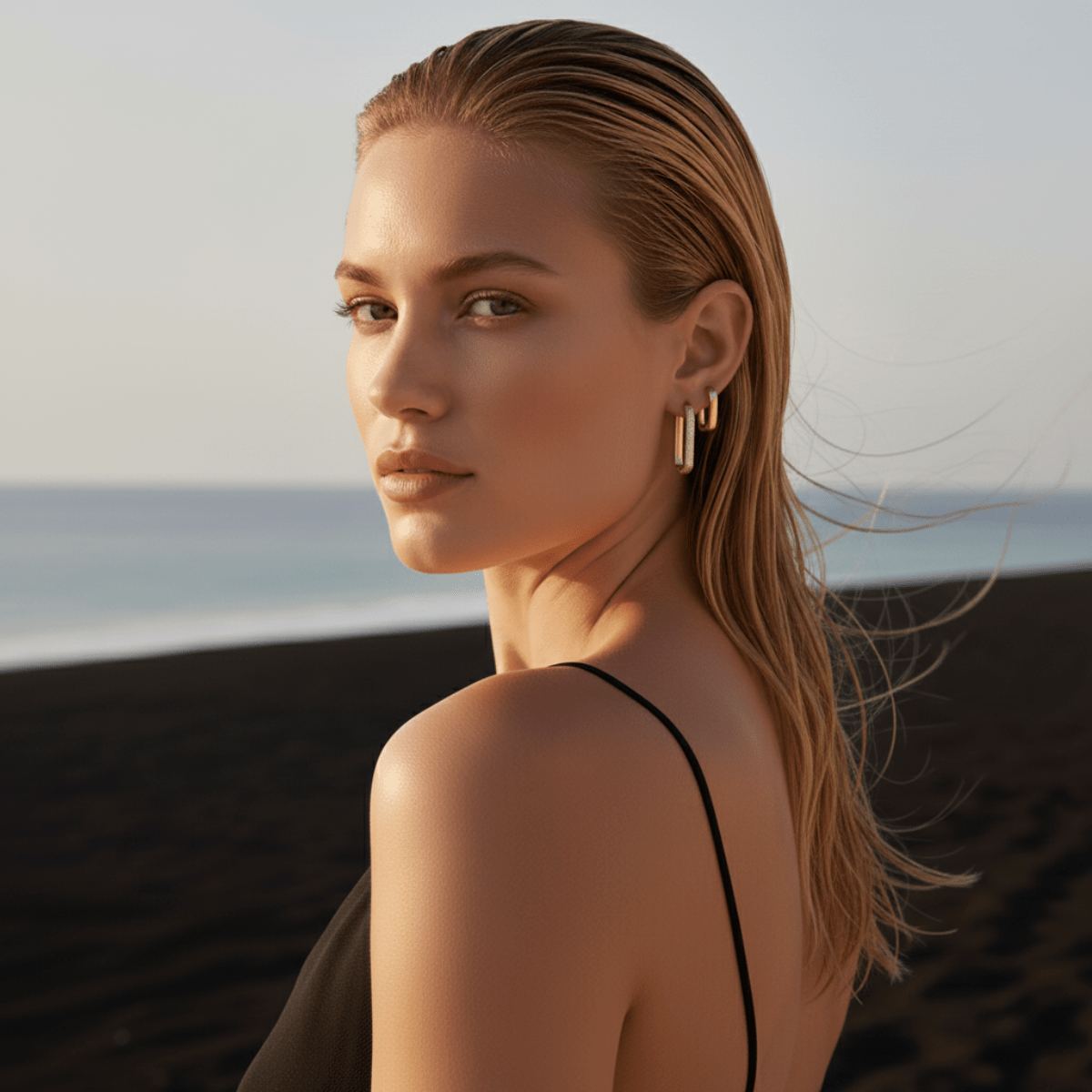 Gesculpteerde Zee Rand Gouden Oorringen Duo