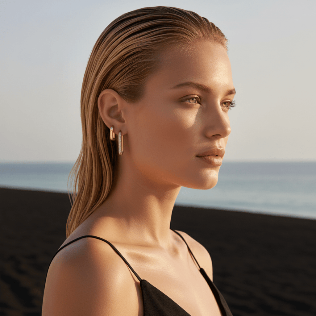 Gesculpteerde Zee Rand Gouden Oorringen Duo