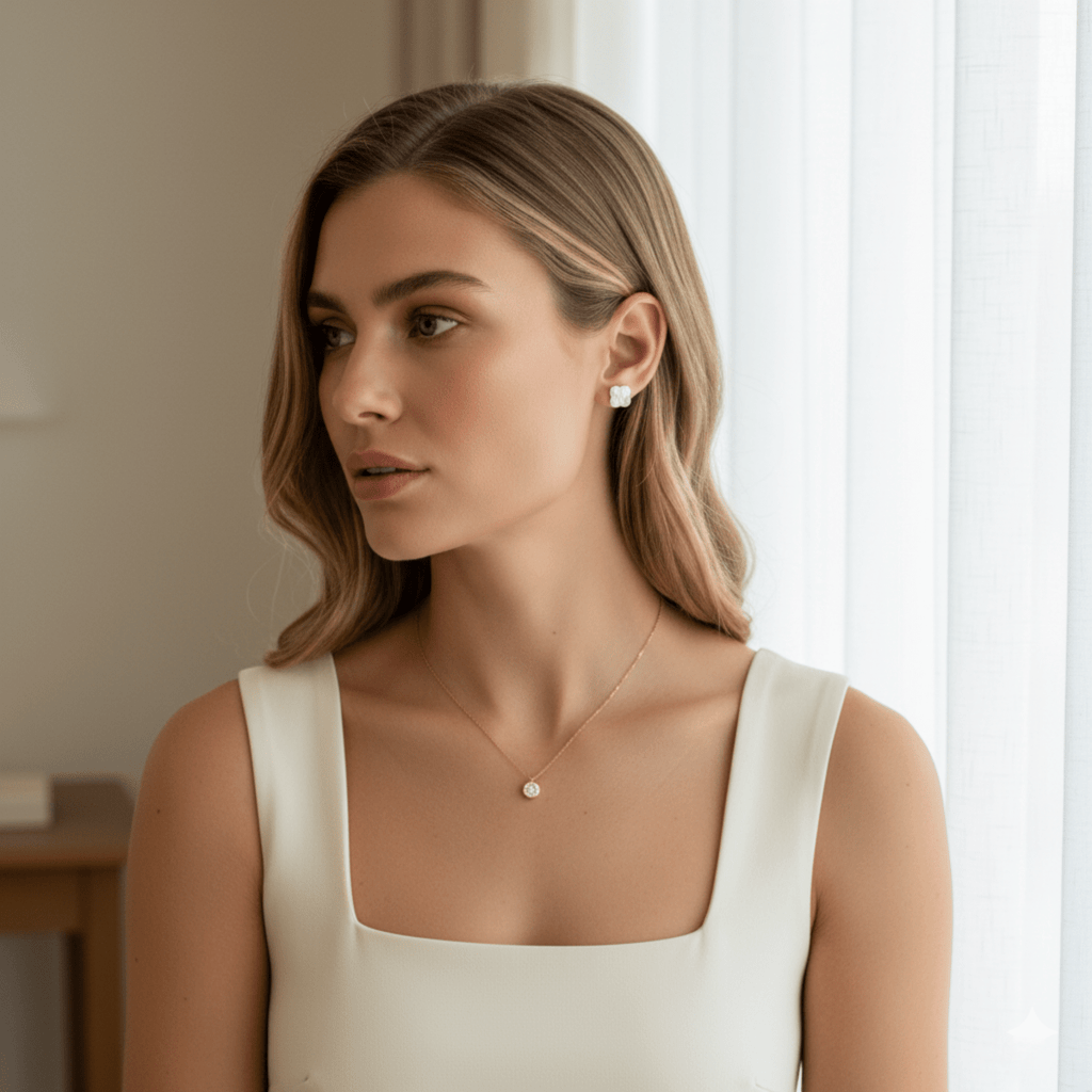 Pendientes de botón de plata y oro Sea Clover