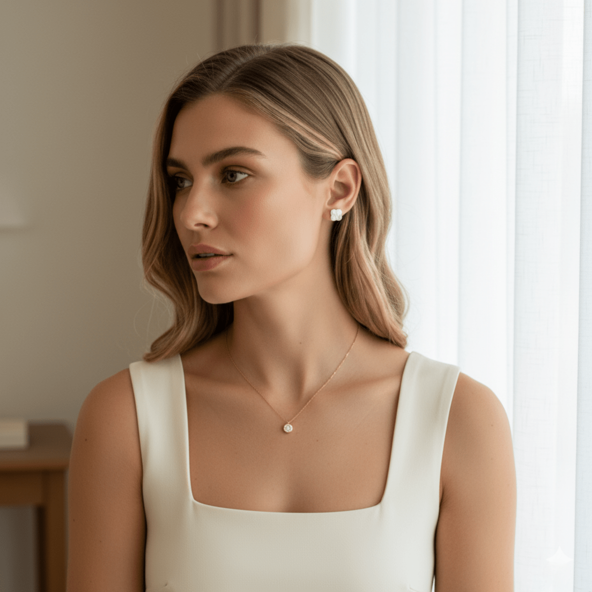 Zee Klaver Goud Zilver Oorknopjes