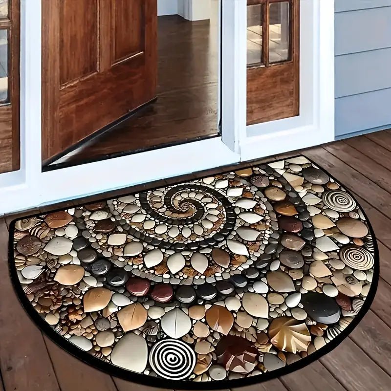Coastal Spiral - Ocean-Inspired Pebble & Seashell Non-Slip Mat for Entryway, Patio, or Garden 4