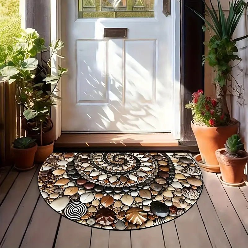 Coastal Spiral - Ocean-Inspired Pebble & Seashell Non-Slip Mat for Entryway, Patio, or Garden 2