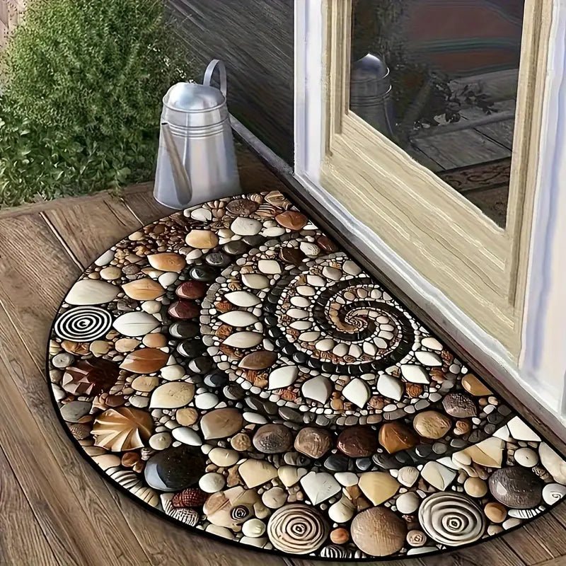 Coastal Spiral - Ocean-Inspired Pebble & Seashell Non-Slip Mat for Entryway, Patio, or Garden 1