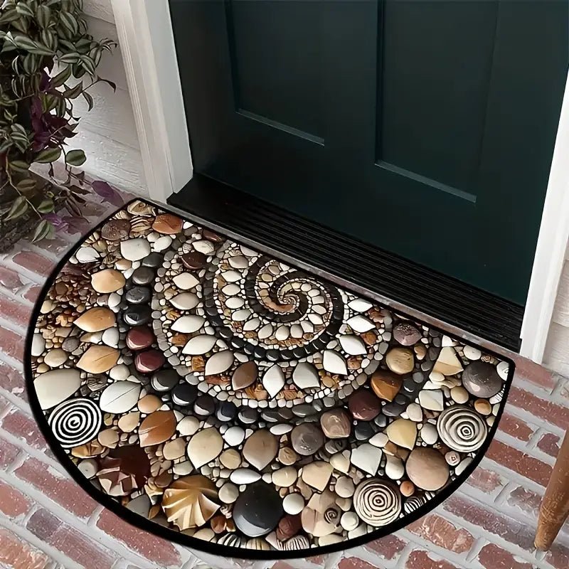 Coastal Spiral - Ocean-Inspired Pebble & Seashell Non-Slip Mat for Entryway, Patio, or Garden 3