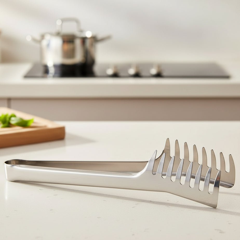 Multifunctional Stainless Steel Food Tongs & Pasta Fork - Ergonomic Design, Corrosion-Resistant, Ideal for Serving Pasta & More 0