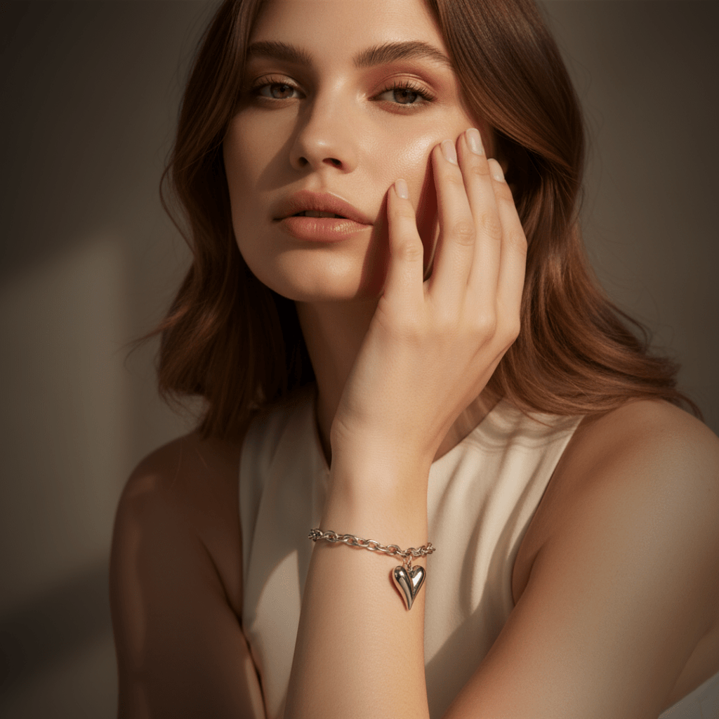 Ondiepe Hart Zilveren en Gouden Bedelarmband