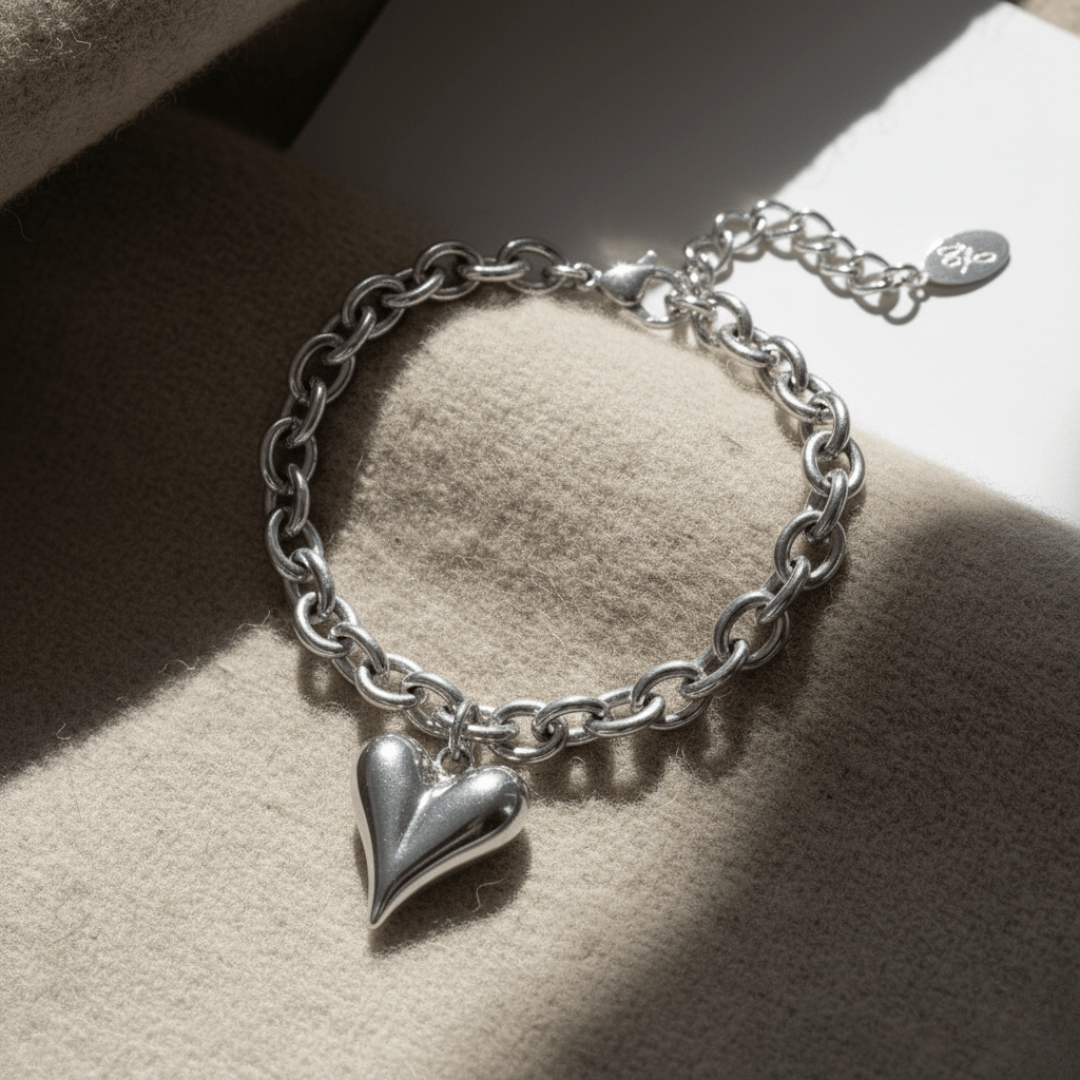 Ondiepe Hart Zilveren en Gouden Bedelarmband