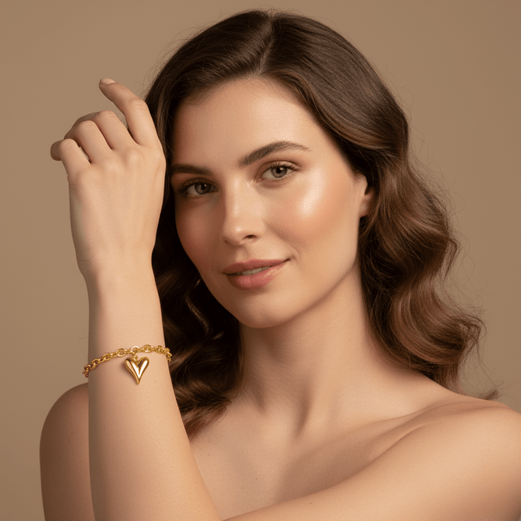 Ondiepe Hart Zilveren en Gouden Bedelarmband