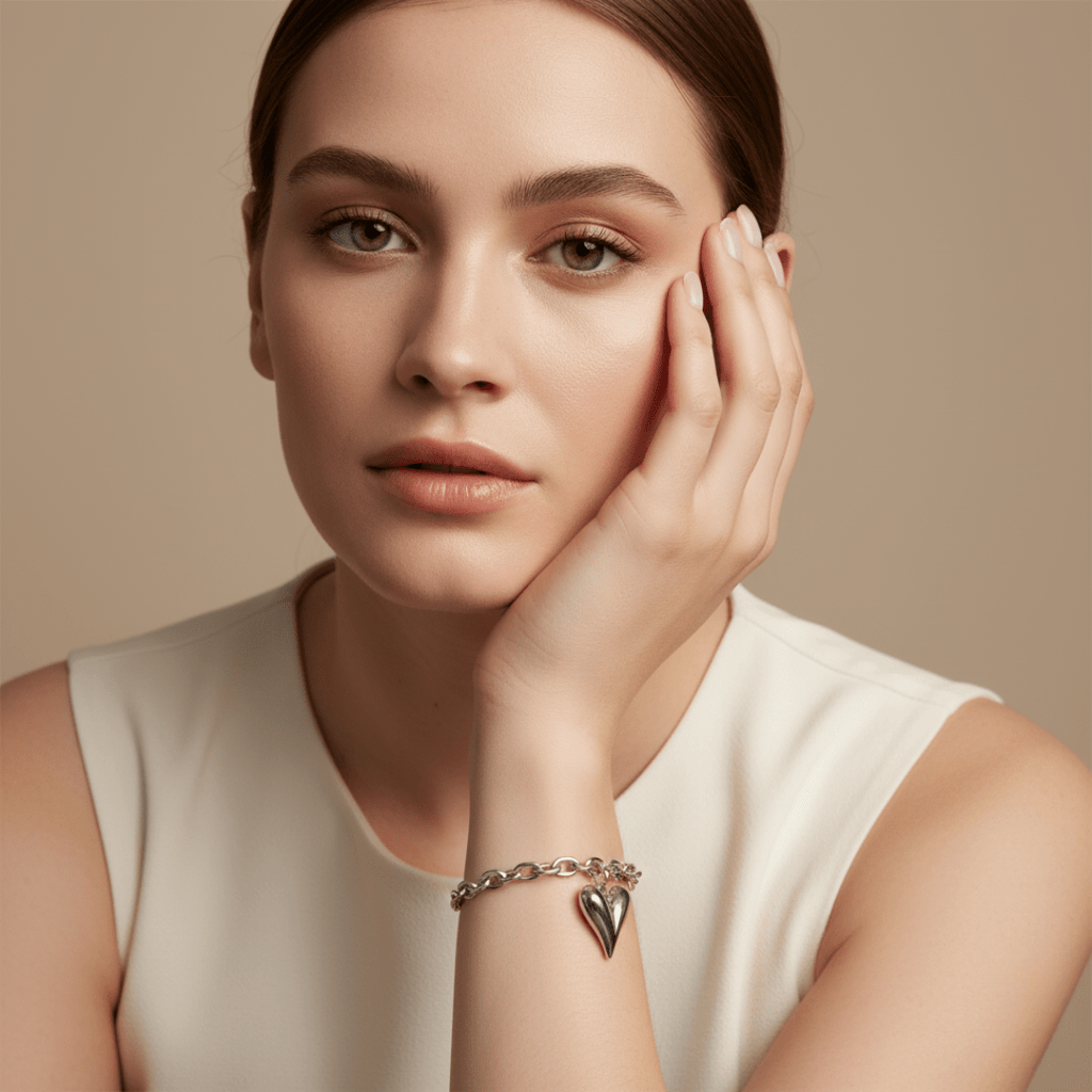 Ondiepe Hart Zilveren en Gouden Bedelarmband