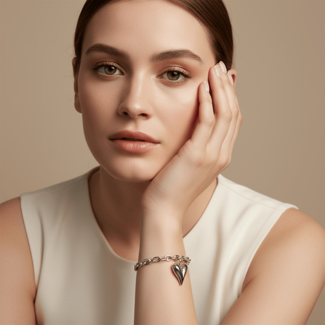 Ondiepe Hart Zilveren en Gouden Bedelarmband