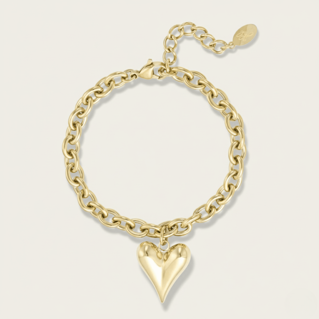 Ondiepe Hart Zilveren en Gouden Bedelarmband