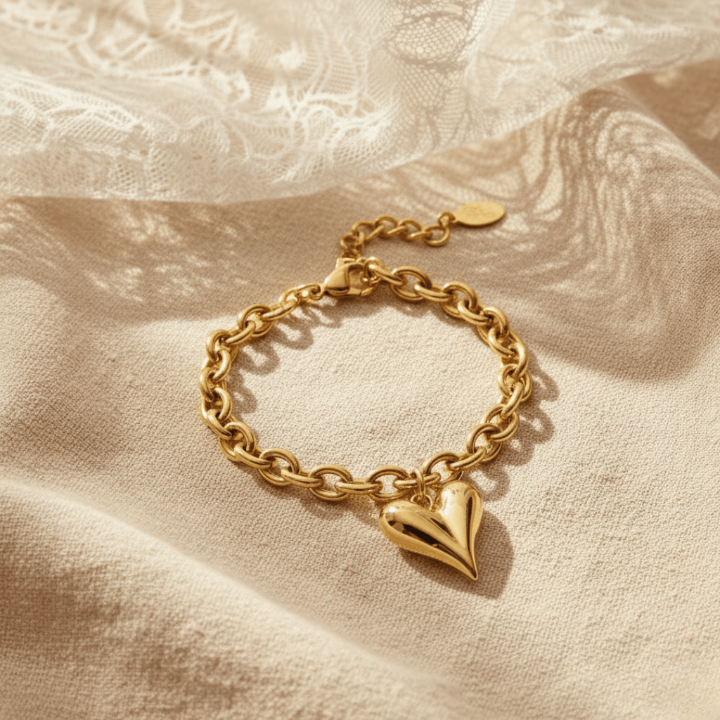 Ondiepe Hart Zilveren en Gouden Bedelarmband