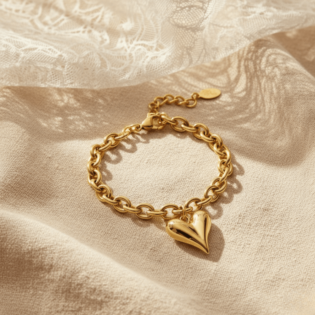 Ondiepe Hart Zilveren en Gouden Bedelarmband