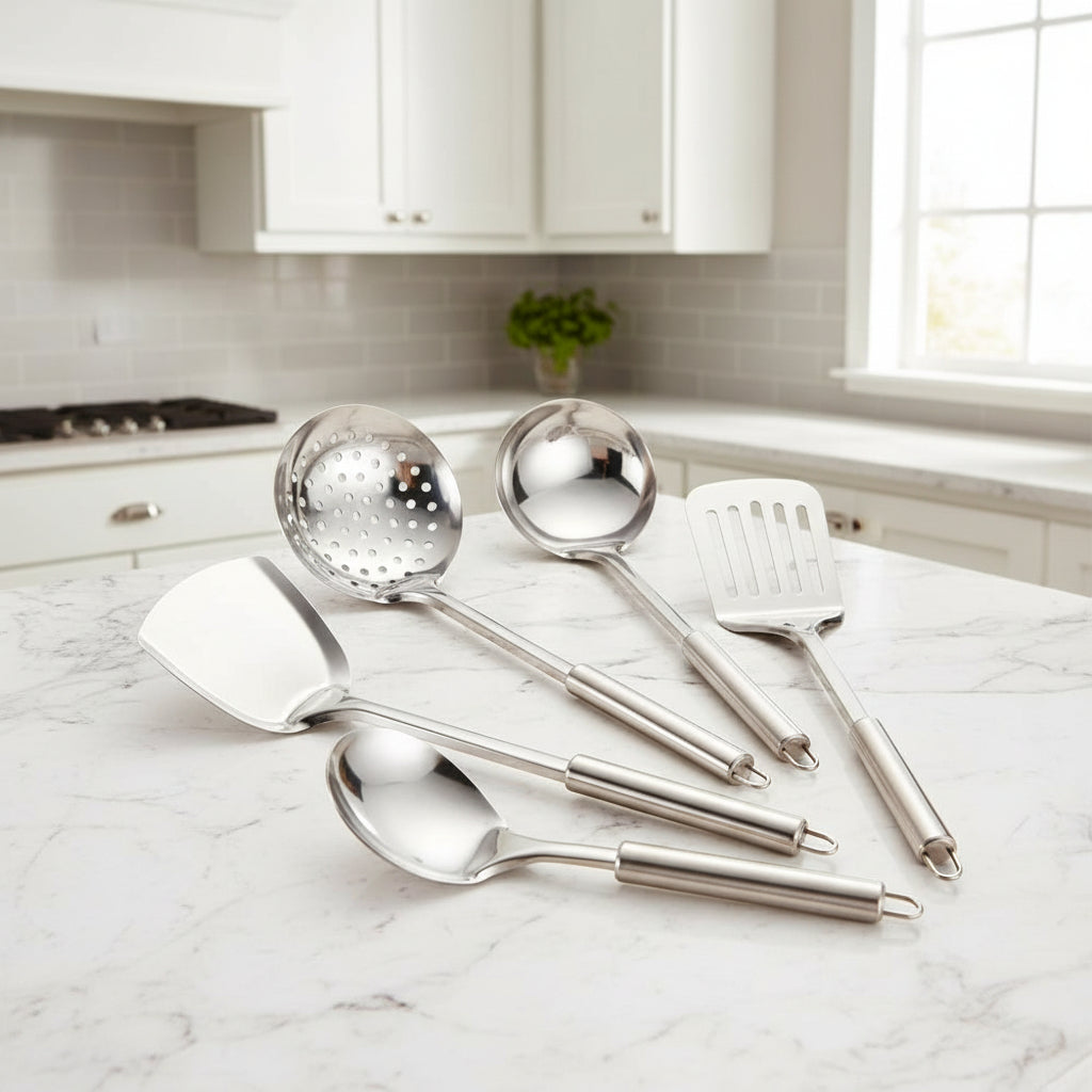 Premium Stainless Steel 5-Piece Kitchen Cooking Utensils Set with Ladle 0