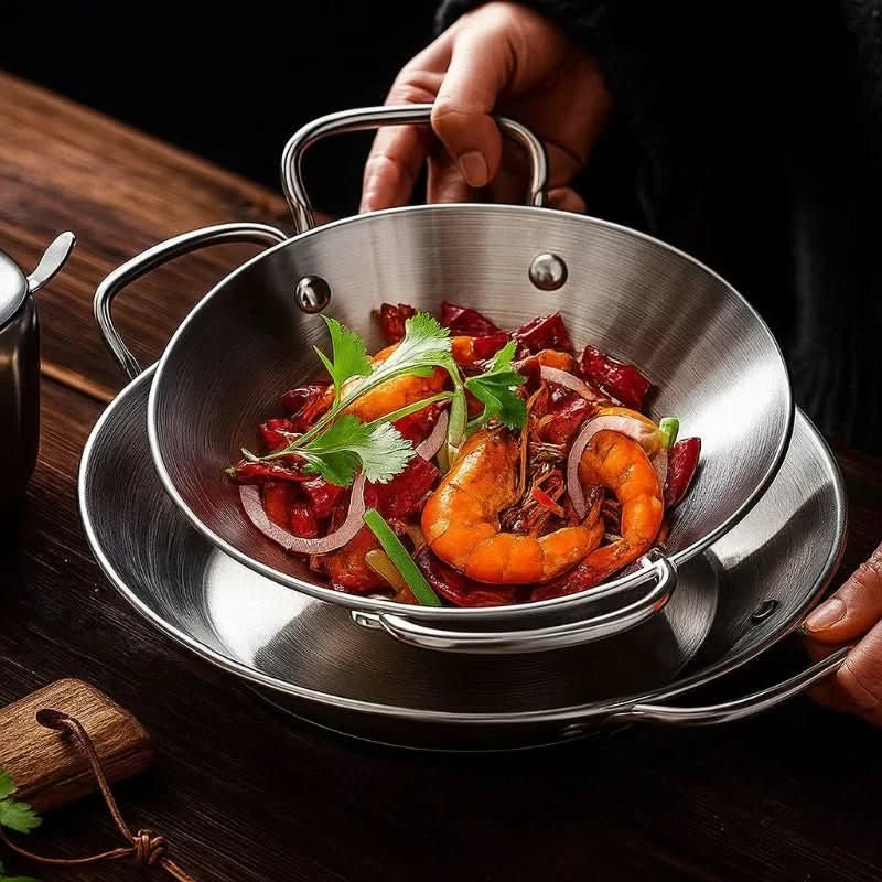 SizzleServe – Flat Stainless Steel Pan with Dual Fry Trays