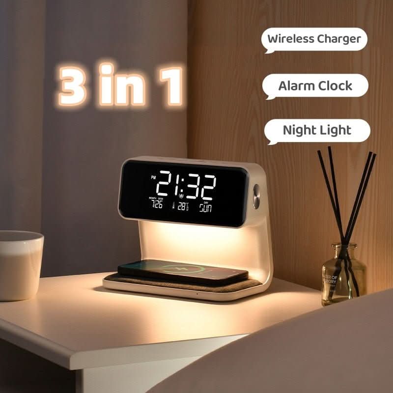 Smart 3-in-1 Bedside Lamp with Wireless Charger & LCD Alarm Clock 0