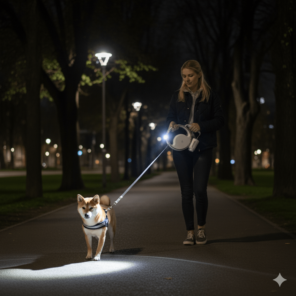 SmartLead – Correa automática para perros con luz LED y soporte para bolsas de desechos
