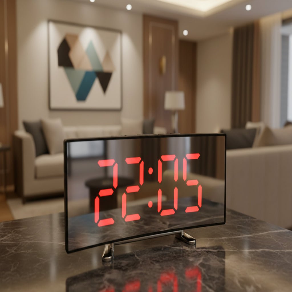 MIRRORTIME CURVE – Curved LED Mirror Alarm Clock for Modern Spaces 0