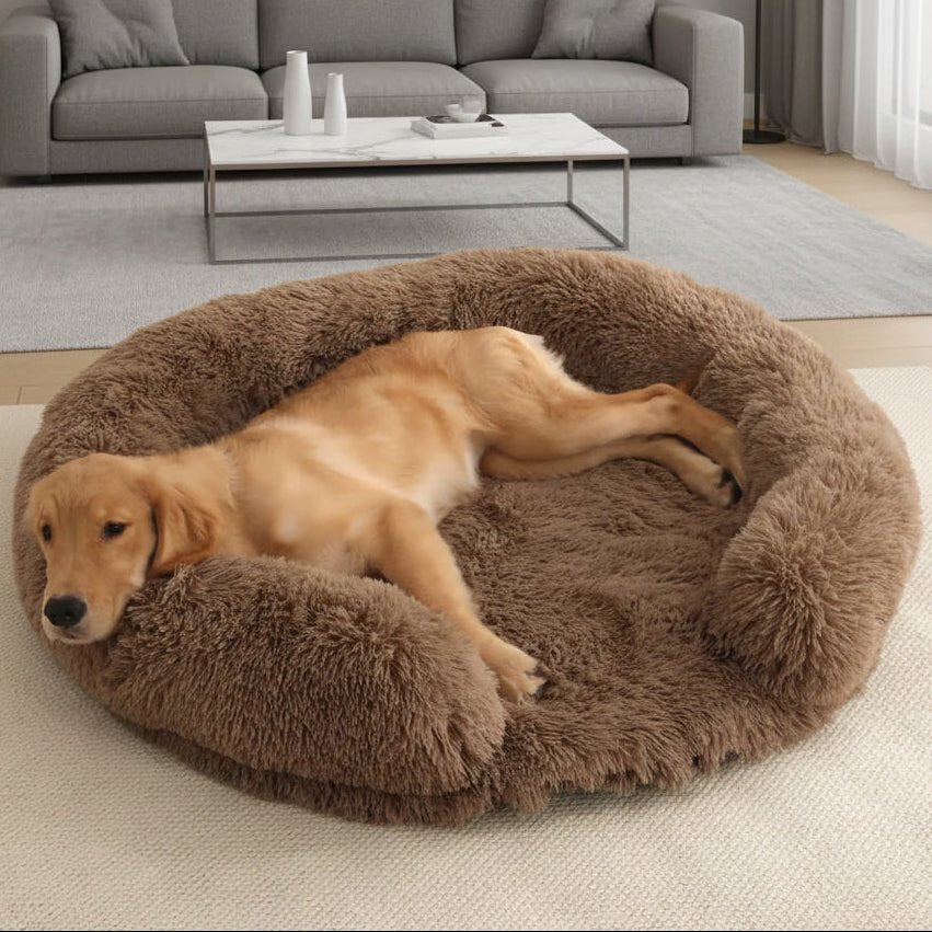CozyNest Semi-Open Round Dog Bed | Ultra-Soft Plush | Washable Cover & Non-Slip Bottom 0