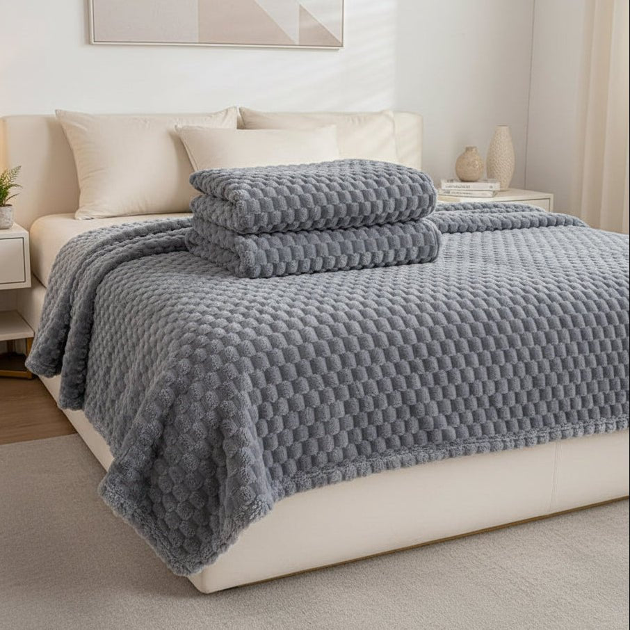 Cozy Velvet Throw Blanket - Ultra Soft Checked Plush for Warmth & Comfort 6