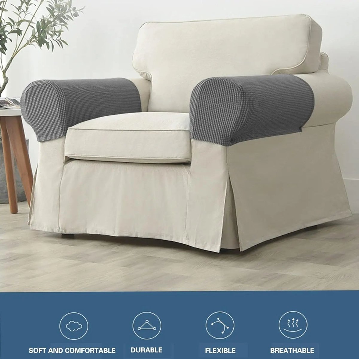 Premium Stretch Armrest Covers - Waterproof Quilted Sofa Protectors Set 3
