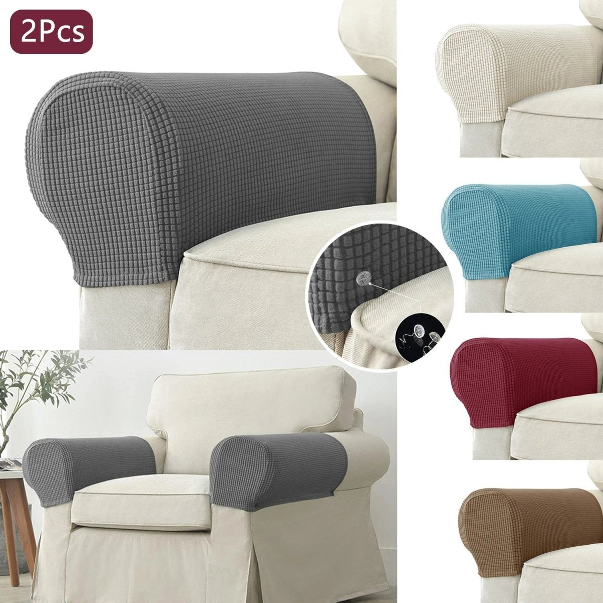 Premium Stretch Armrest Covers - Waterproof Quilted Sofa Protectors Set 2