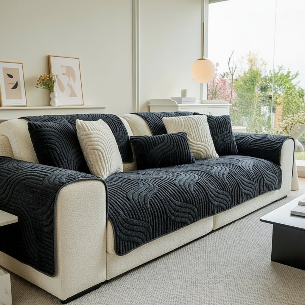 STRIPESOFT – Elegant Velvet Sofa Cover, Non-Slip Striped Couch Slipcover for Home Decor 3