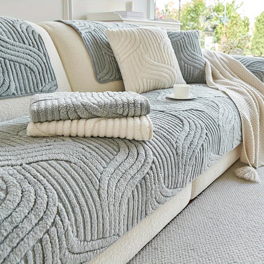 STRIPESOFT – Elegant Velvet Sofa Cover, Non-Slip Striped Couch Slipcover for Home Decor 6