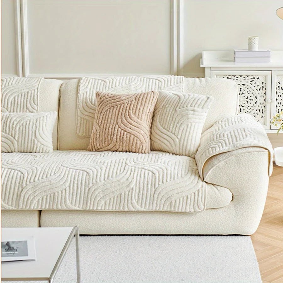 STRIPESOFT – Elegant Velvet Sofa Cover, Non-Slip Striped Couch Slipcover for Home Decor 4