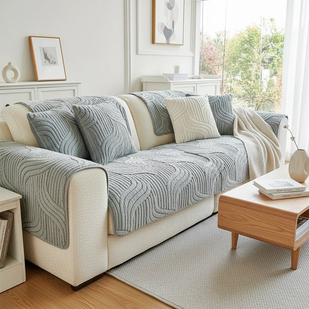 STRIPESOFT – Elegant Velvet Sofa Cover, Non-Slip Striped Couch Slipcover for Home Decor 2