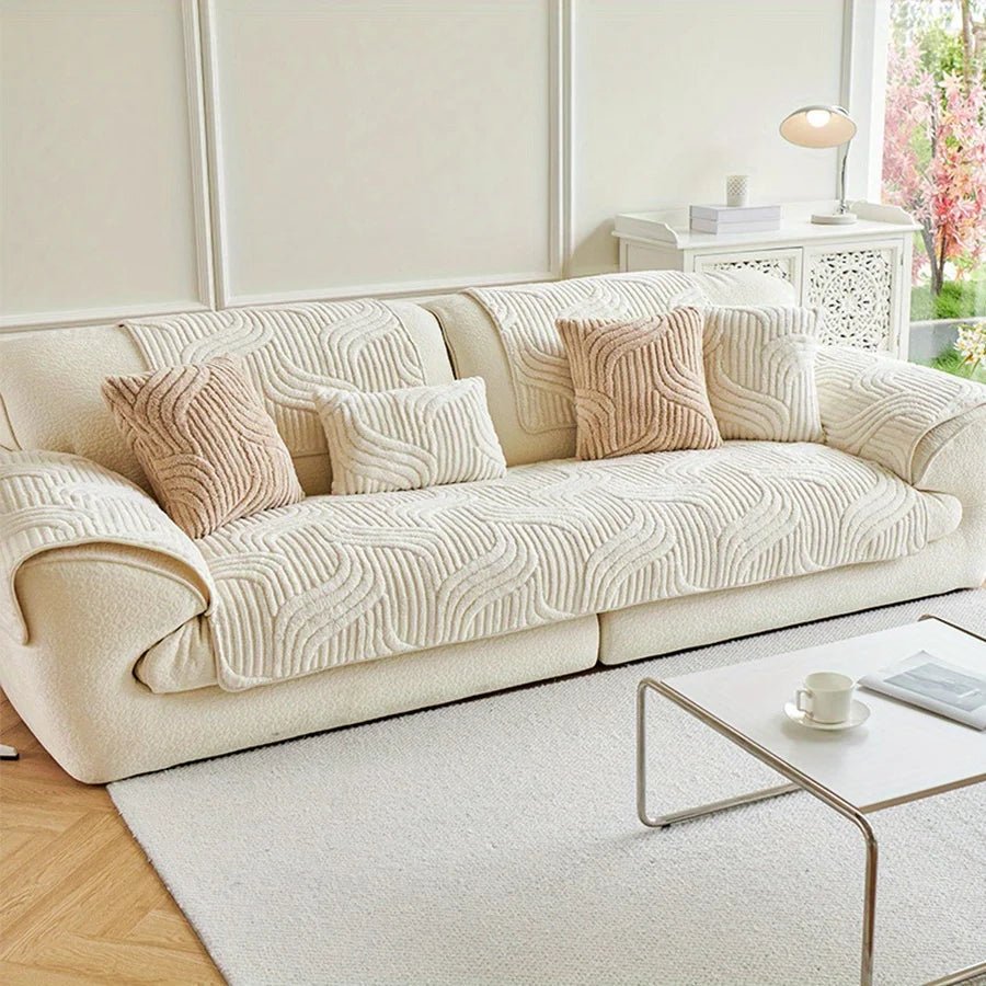 STRIPESOFT – Elegant Velvet Sofa Cover, Non-Slip Striped Couch Slipcover for Home Decor 0