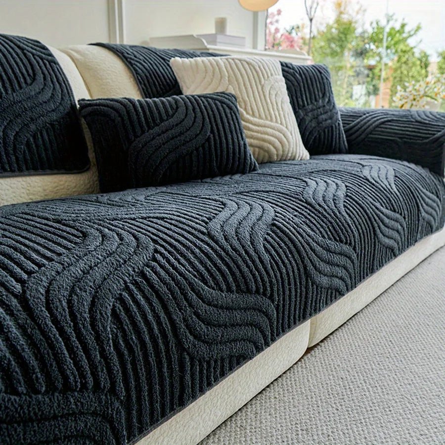 STRIPESOFT – Elegant Velvet Sofa Cover, Non-Slip Striped Couch Slipcover for Home Decor 7