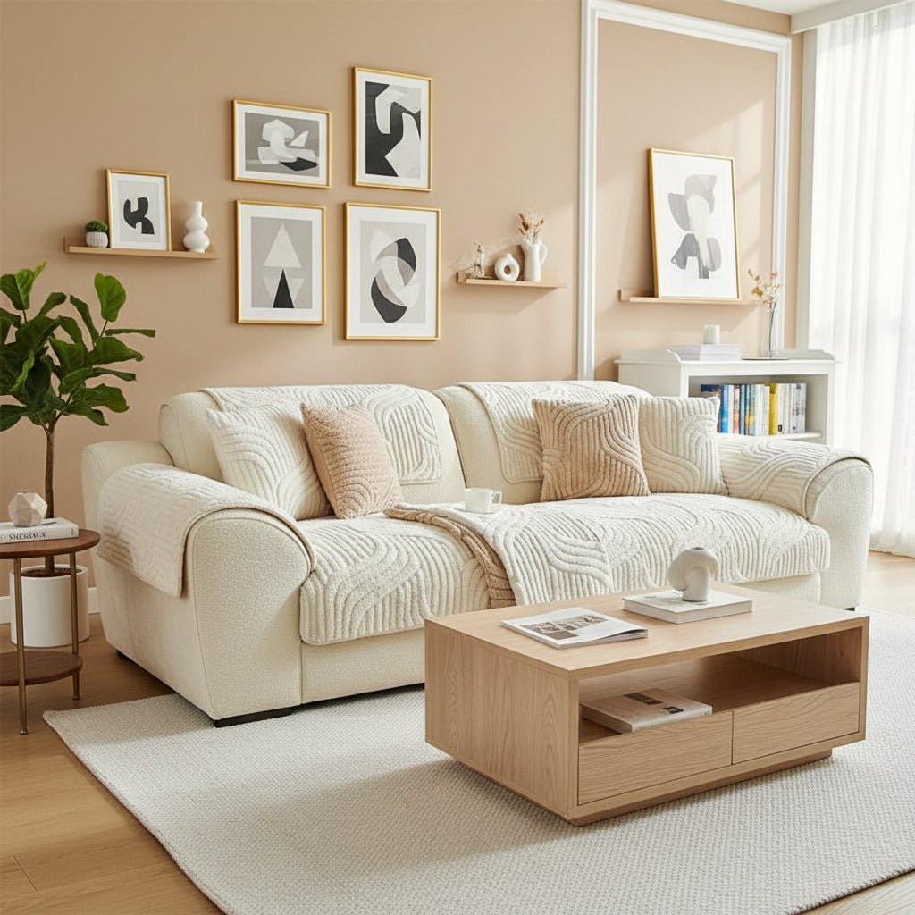 STRIPESOFT – Elegant Velvet Sofa Cover, Non-Slip Striped Couch Slipcover for Home Decor 1