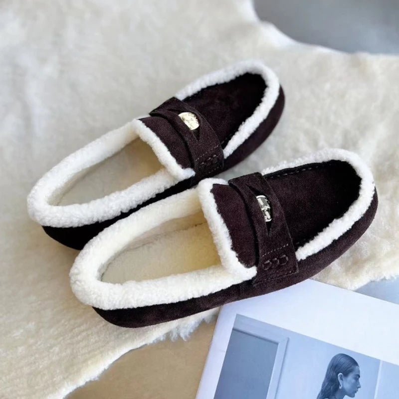LOAFORA – Classic Women’s Suede Loafers with Wool Lining and Round Toe Design 3