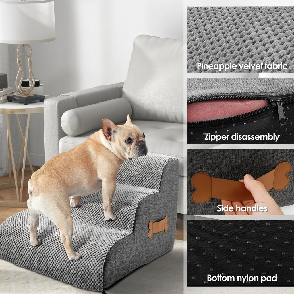 Soft Dog Stairs for Bed - Anti-Slip High-Density Foam Pet Steps, Gentle Incline 3