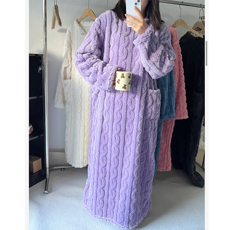 LUNAWARM – Cozy Cotton Flannel Nightdress for Elegant Winter Sleepwear 6