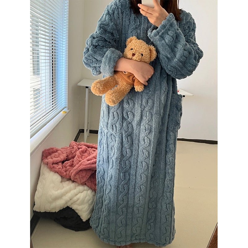 LUNAWARM – Cozy Cotton Flannel Nightdress for Elegant Winter Sleepwear 7