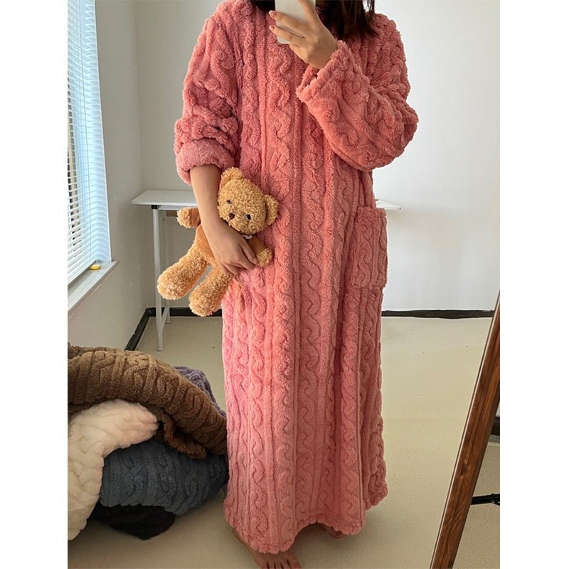 LUNAWARM – Cozy Cotton Flannel Nightdress for Elegant Winter Sleepwear 8