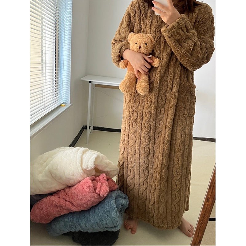 LUNAWARM – Cozy Cotton Flannel Nightdress for Elegant Winter Sleepwear 5