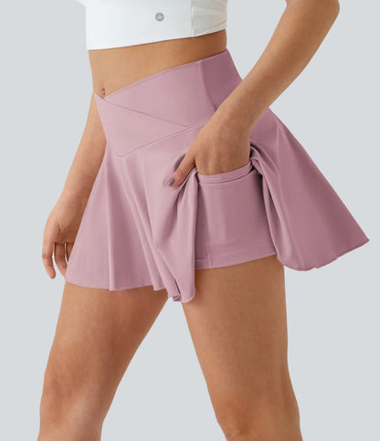 SOFTLYZERO Tennis Skirt - Mini avec short, ceinture croisée et protection UPF50