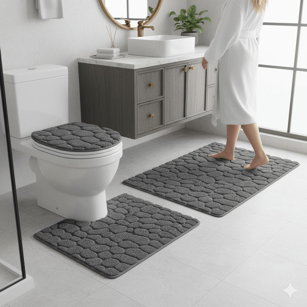 Softura – 3-teiliges rutschfestes Badezimmermatten-Set mit Komfort & Stil