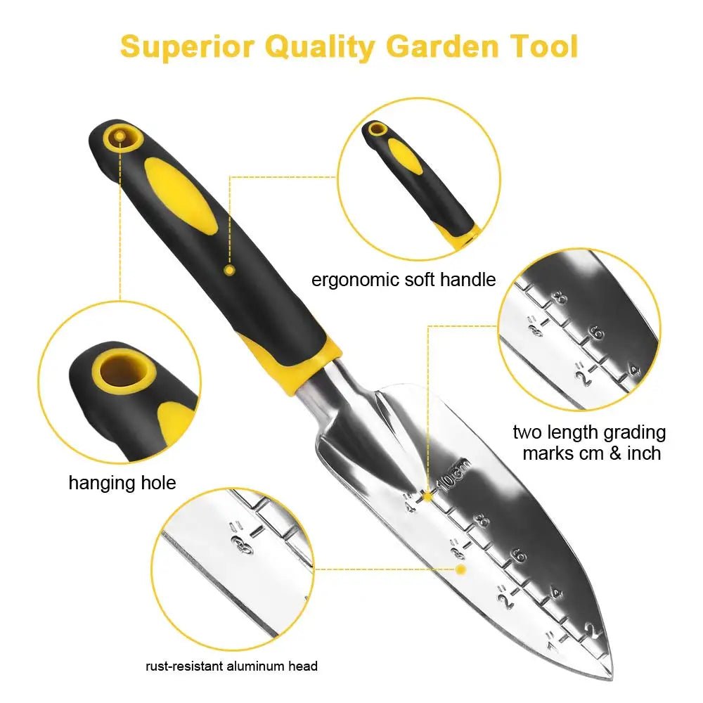 Ergonomic Garden Tool Set - Rust-Resistant Stainless Steel Trowel, Rake & Weeder 1