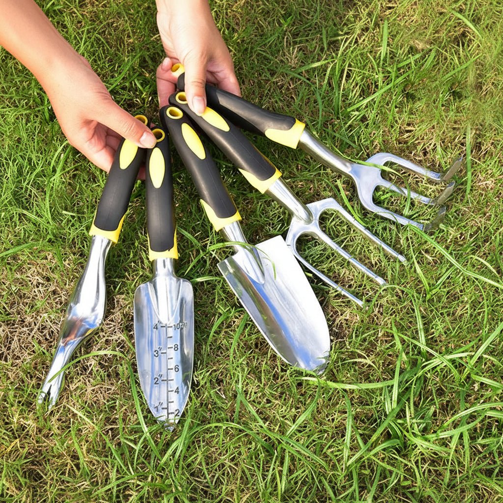 Ergonomic Garden Tool Set - Rust-Resistant Stainless Steel Trowel, Rake & Weeder 5
