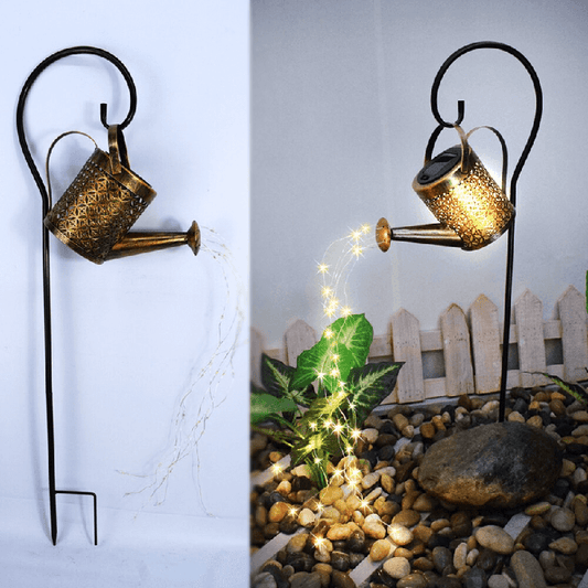 Solar Powered Garden Lamp - Wrought Iron Watering Can Design with 36 LED Lights for Magical Outdoor Ambiance-1