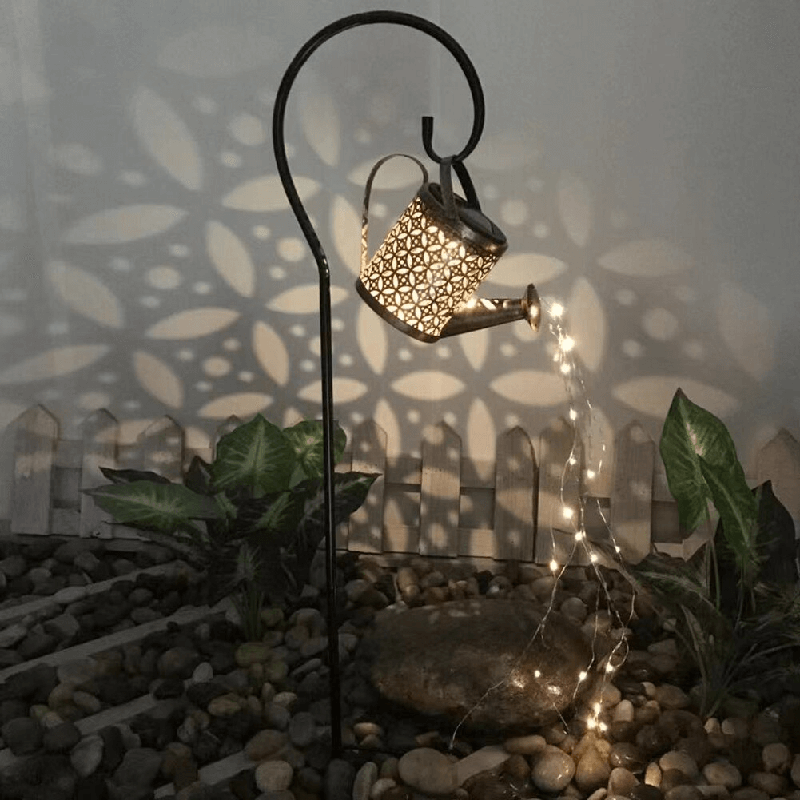 Solar Powered Garden Lamp - Wrought Iron Watering Can Design with 36 LED Lights for Magical Outdoor Ambiance-3