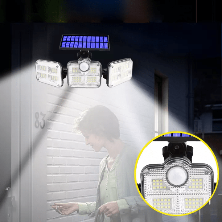 Triple LED Solar Wall Lamp with 360° Rotating Heads – Waterproof Automatic Outdoor Lighting for Garden and Pathways-3