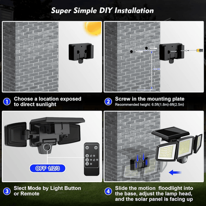 SOLARGUARD – Luz de Seguridad Solar con Sensor de Movimiento y Control Remoto