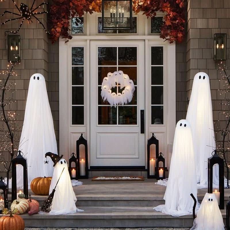 LED Ghost Wreath - 12 Illuminated Spirits for Halloween Decor, Battery-Operated 4